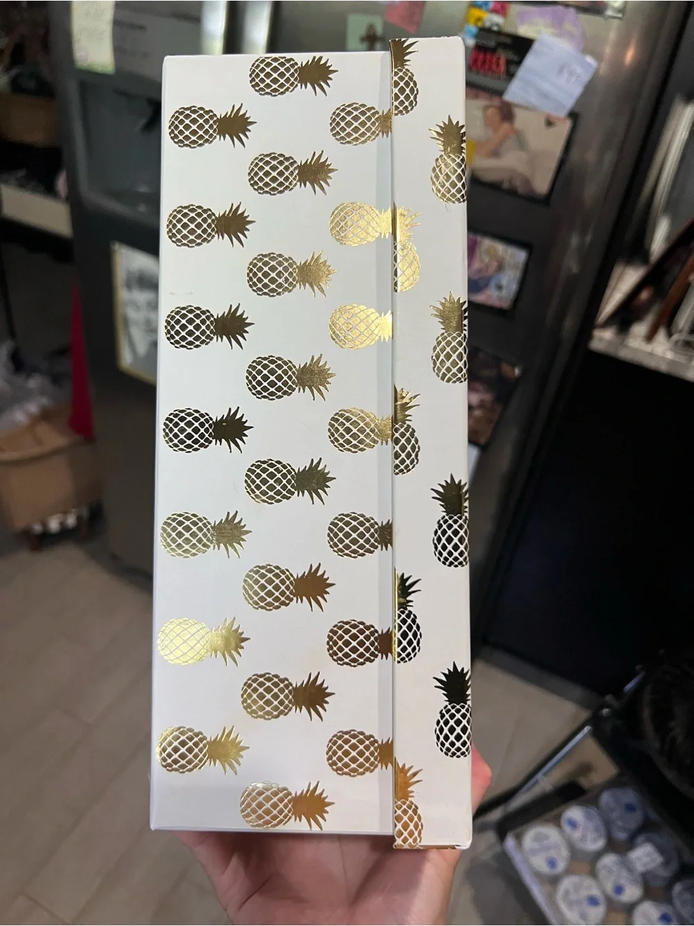White Storage Box with Gold Pineapple Print EXCELLENT CONDITION